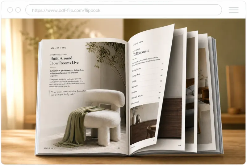 Interior furniture catalog flipbook sample from PDF Flip