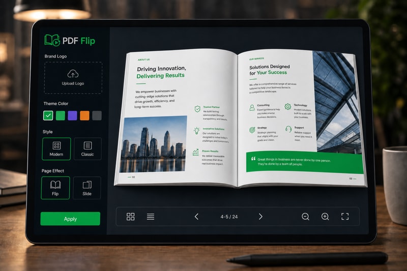 Customize flipbook style, logo, and controls on a tablet