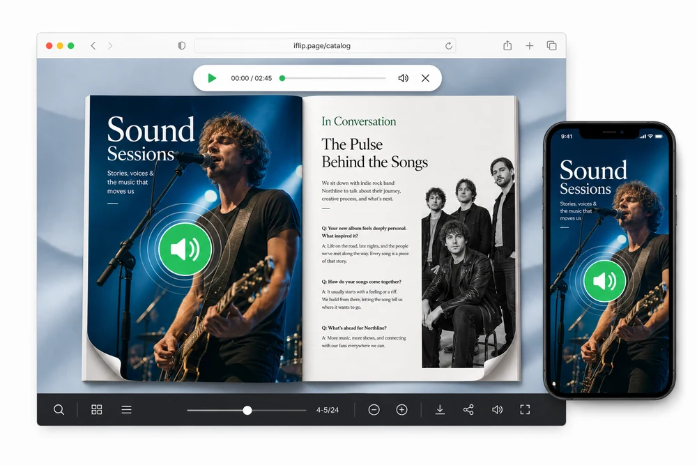 Flipbook page with a speaker audio icon
