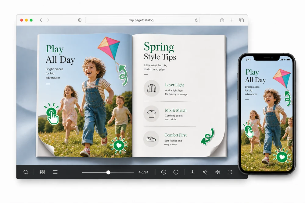 Flipbook page with animated GIF stickers