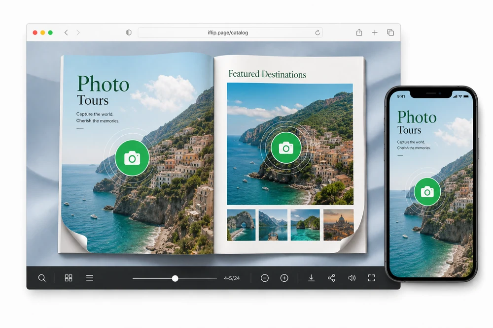 Flipbook page with a photo tour embed